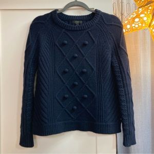 J. Crew Cable Knit and Pom Pom Wool Sweater